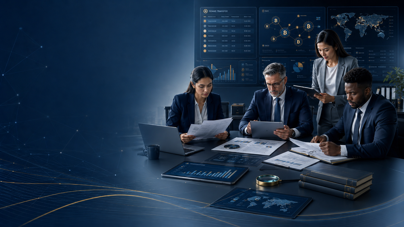 Recovery operations team analyzing bank crypto and dispute records